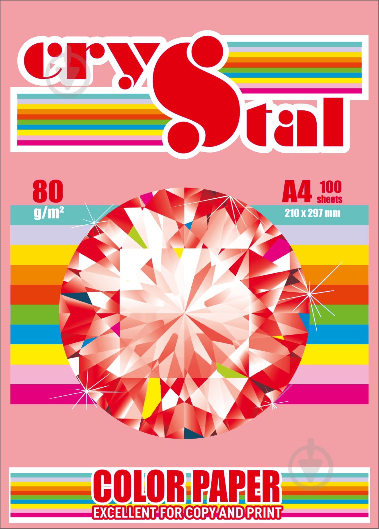 Папір офісний кольоровий CRYSTAL A4 80 г/м рожевий 100 аркушів - фото 1