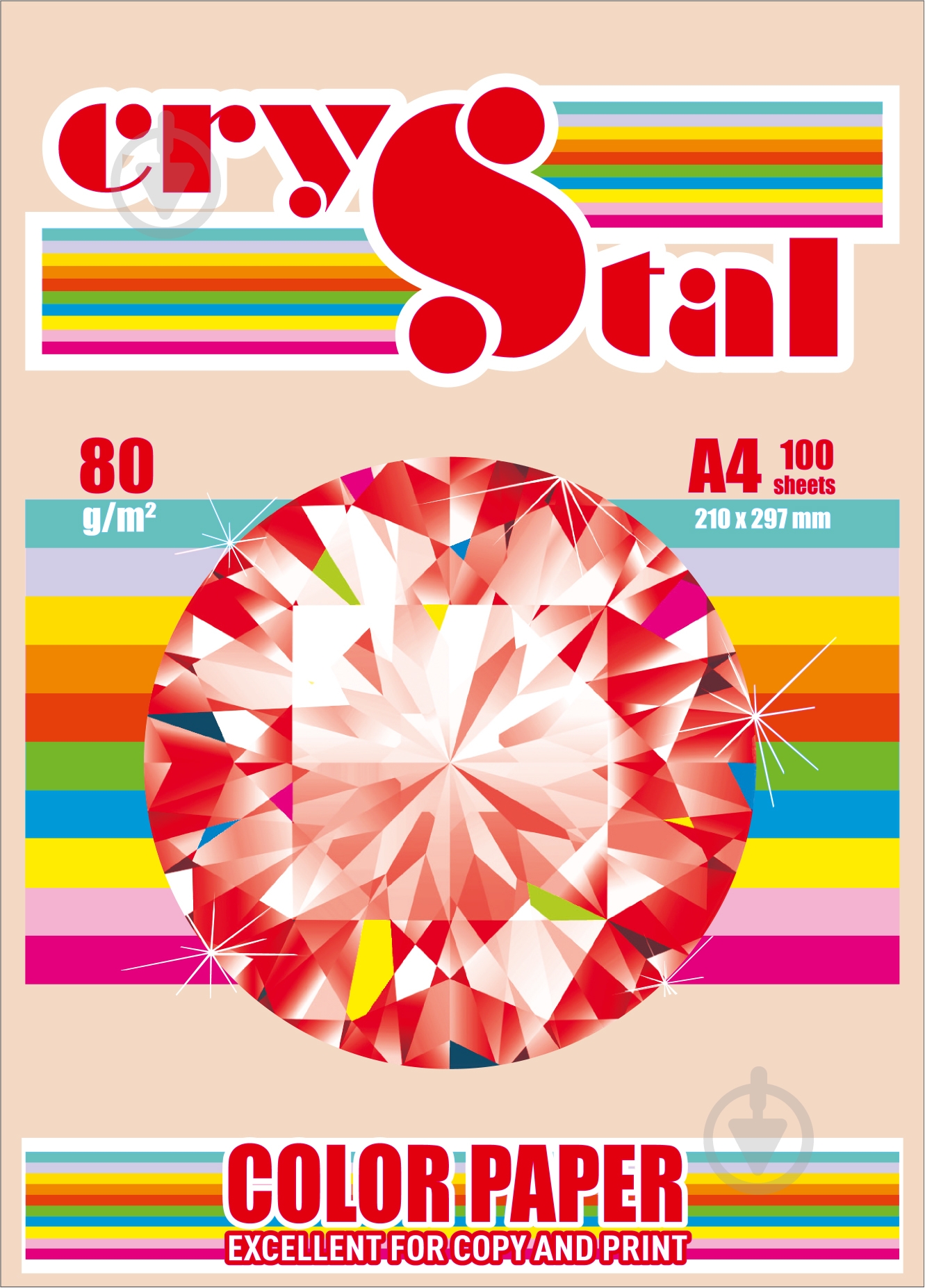 Папір офісний кольоровий CRYSTAL A4 80 г/м персиковий 100 аркушів - фото 1
