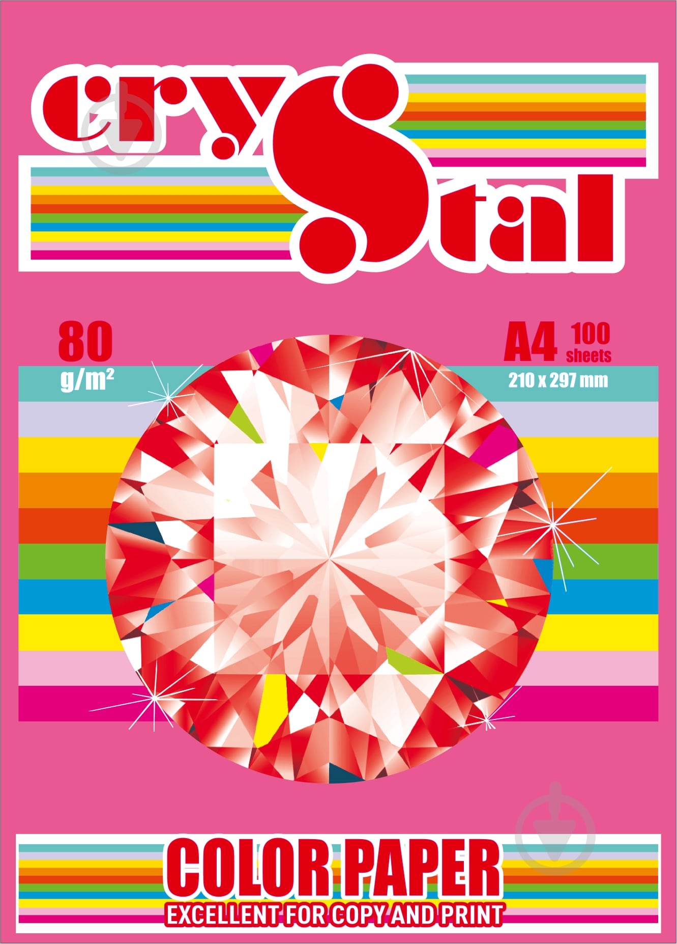 Бумага офисная цветная CRYSTAL A4 80 г/м малиновый 100 листов - фото 1