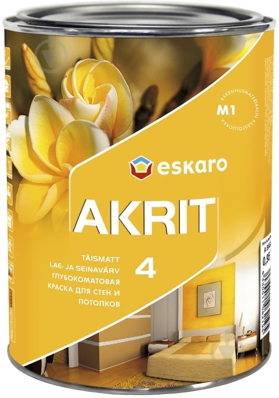 Фарба акрилатна водоемульсійна Eskaro Akrit 4 глибокий мат білий 0,95 л 1,37 кг - фото 1