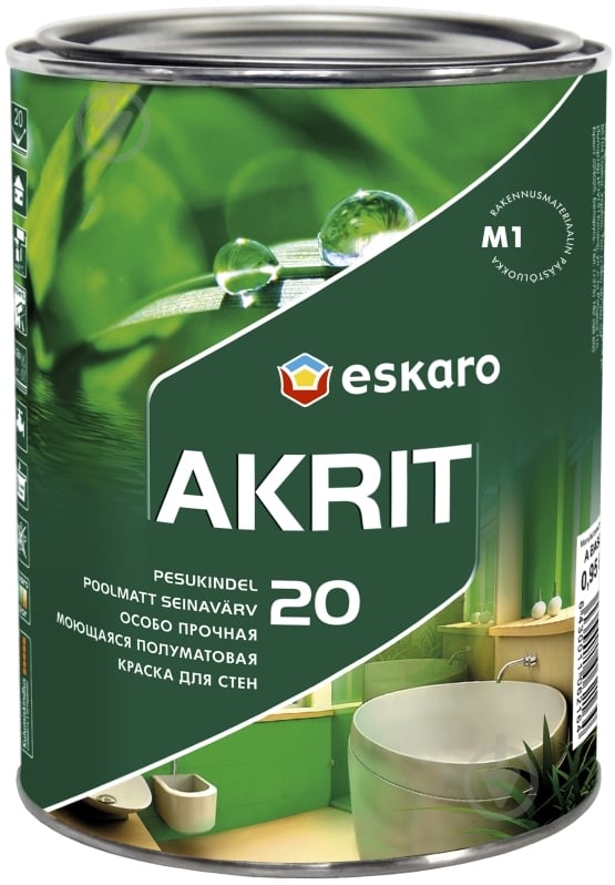 Фарба акрилатна водоемульсійна Eskaro Akrit 20 напівмат білий 0,95 л 1,01 кг - фото 1