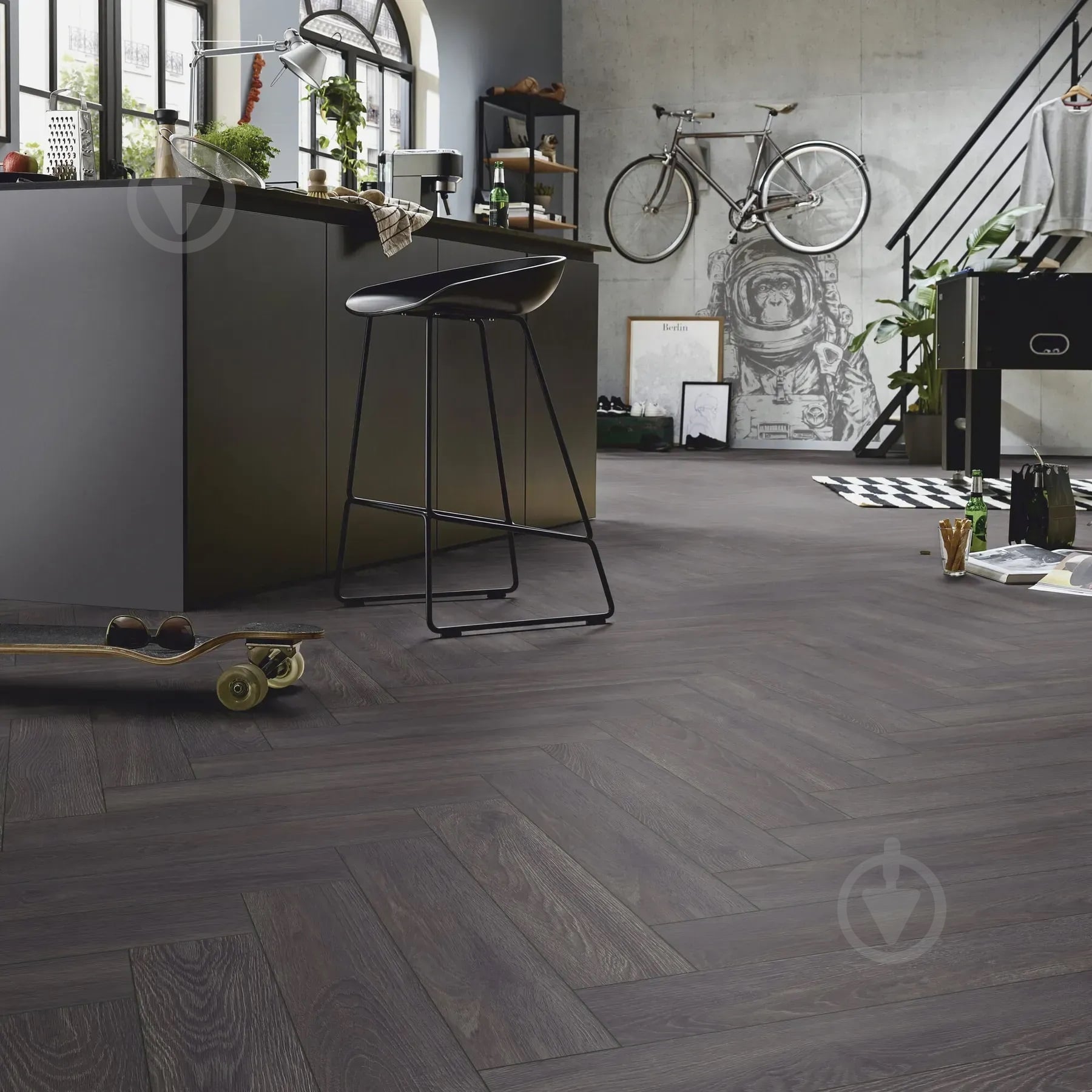 Ламинат елочка Kronotex Herringbone elba oak black 32/АС4/8 мм (6010) - фото 4