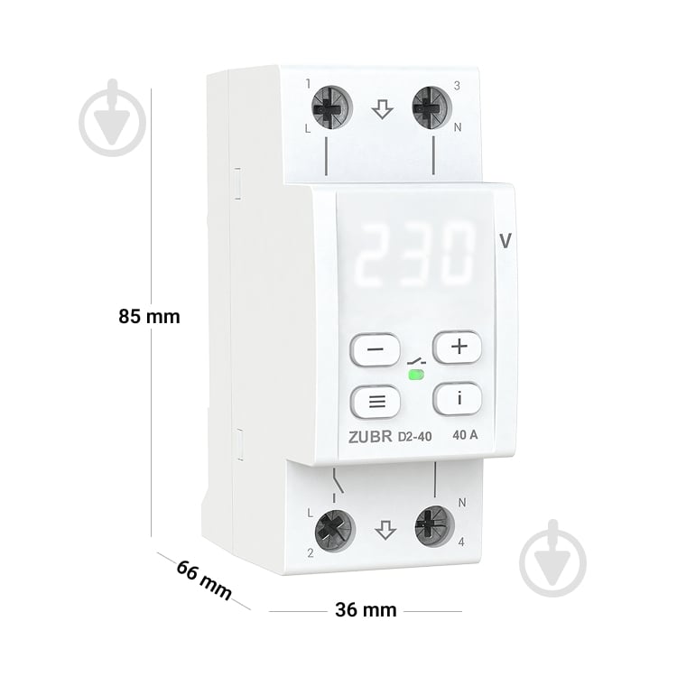 Реле напруги ZUBR D2-40 з максимумом функцій (40 А, 8 800 ВА) - фото 2