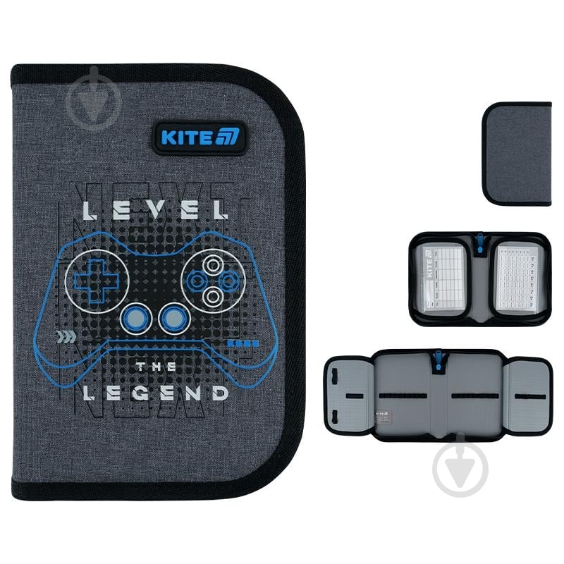 Пенал Level UP K26-622-6 KITE серый с рисунком - фото 1