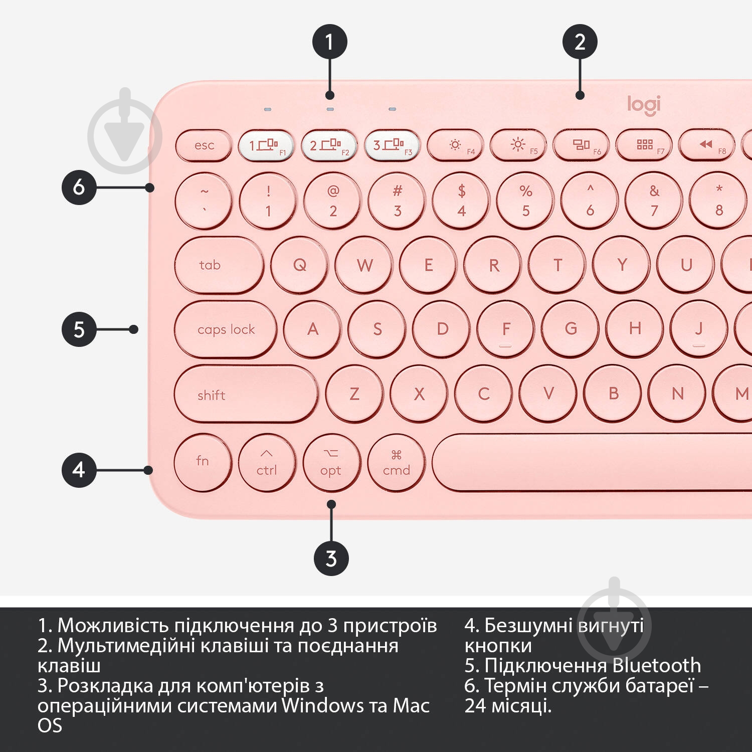 Клавиатура Logitech K380 for MAC Multi-Device Bluetooth Keyboard (L920-010406) rose - фото 7