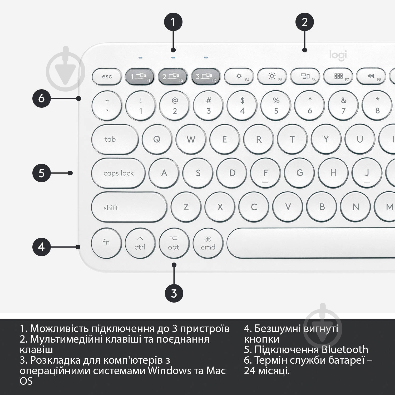 Клавиатура Logitech K380 for MAC Multi-Device Bluetooth Keyboard Offwhite (L920-010407) - фото 7