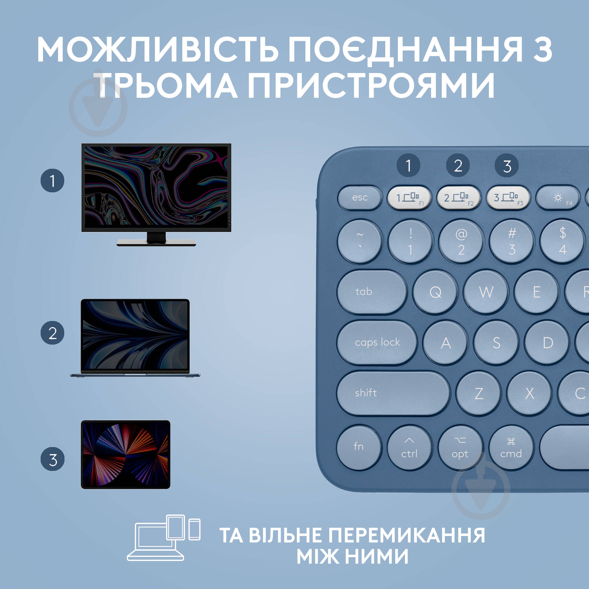 Клавиатура Logitech K380 for MAC Multi-Device Bluetooth Keyboard (L920-011180) blueberry - фото 7