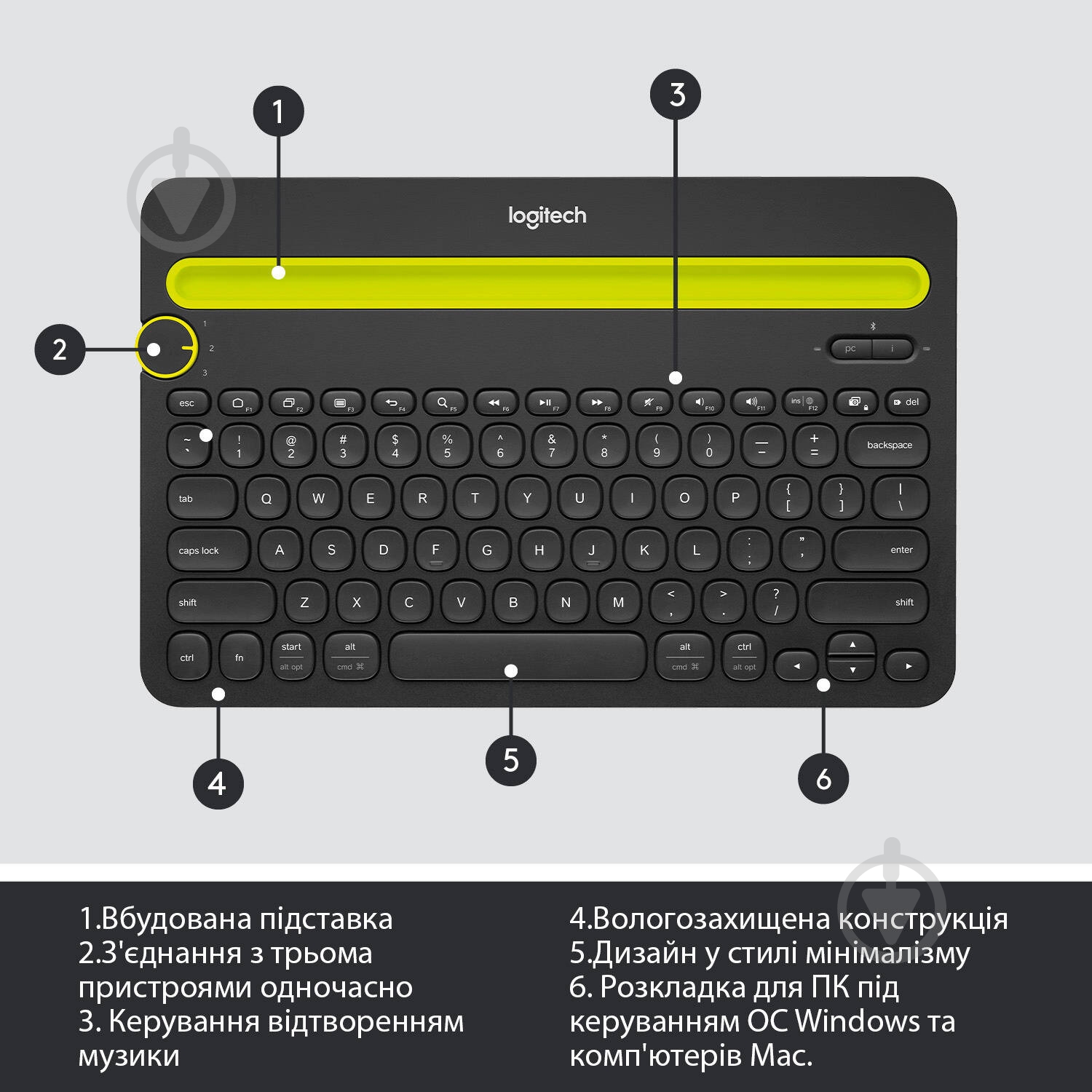 Клавиатура Logitech K480 Bluetooth Multi-Device Keyboard (L920-006366) black - фото 6 Клавиатура Logitech K480 Bluetooth Multi-Device Keyboard (L920-006366) black - фото 6
