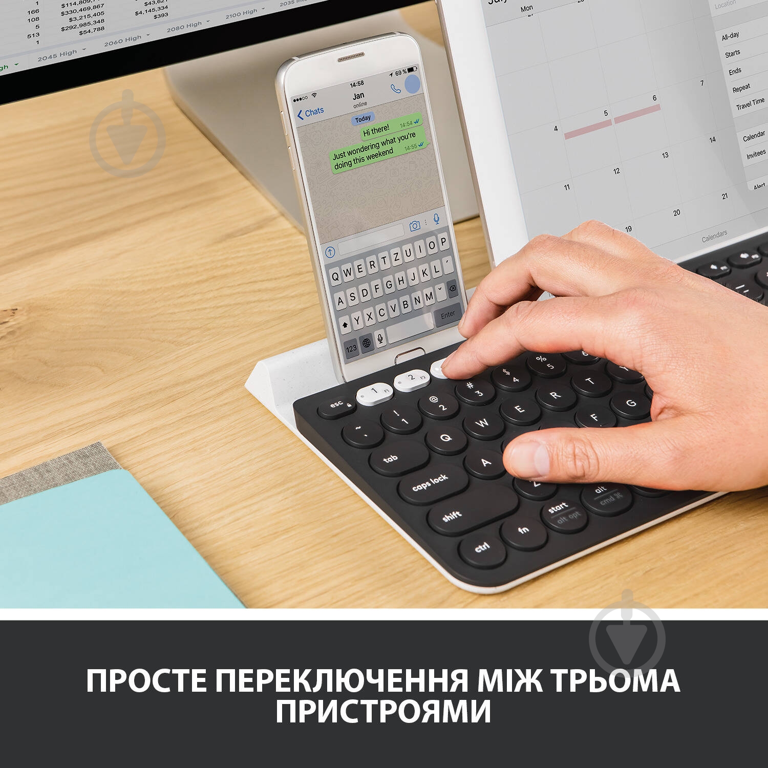 Клавиатура Logitech K780 Multi-Device Wireless Keyboard (L920-008042) dark grey - фото 2