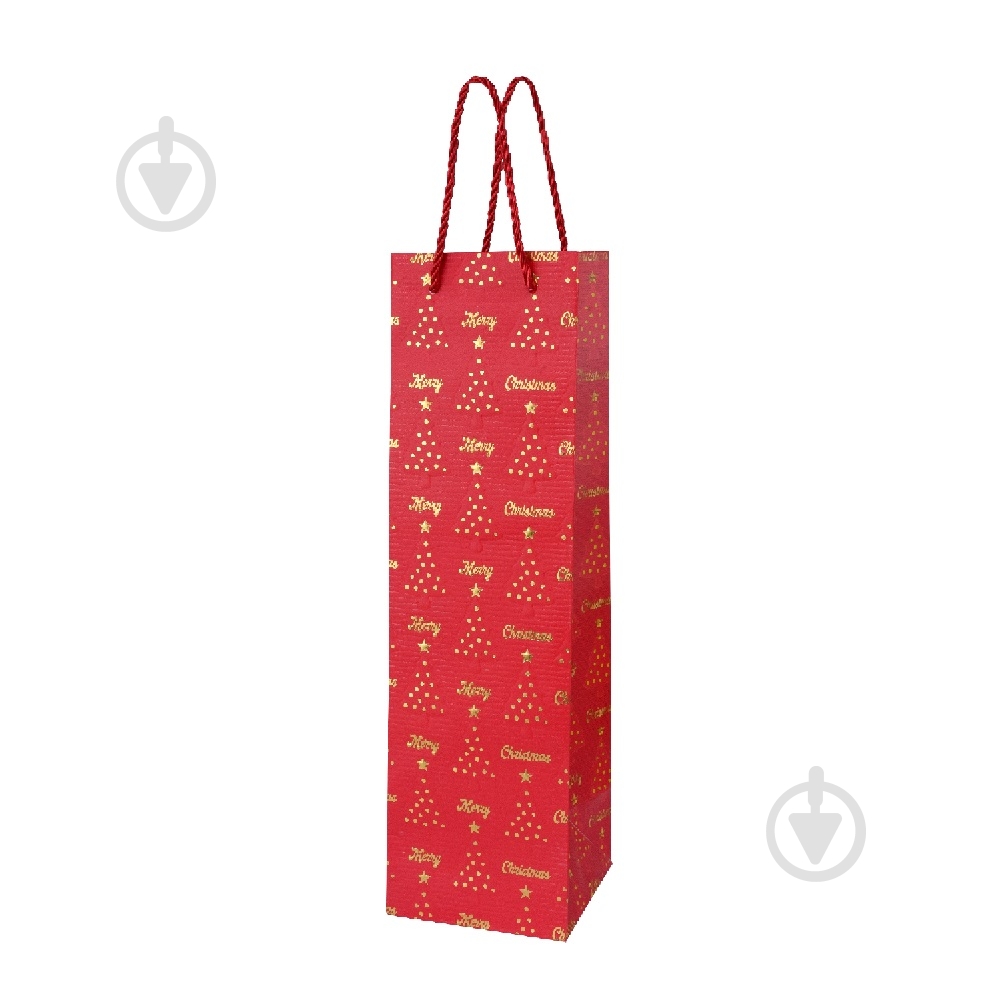 Пакет подарочный Wine bottle красный с золотом 11х38х11 см Buromax - фото 1