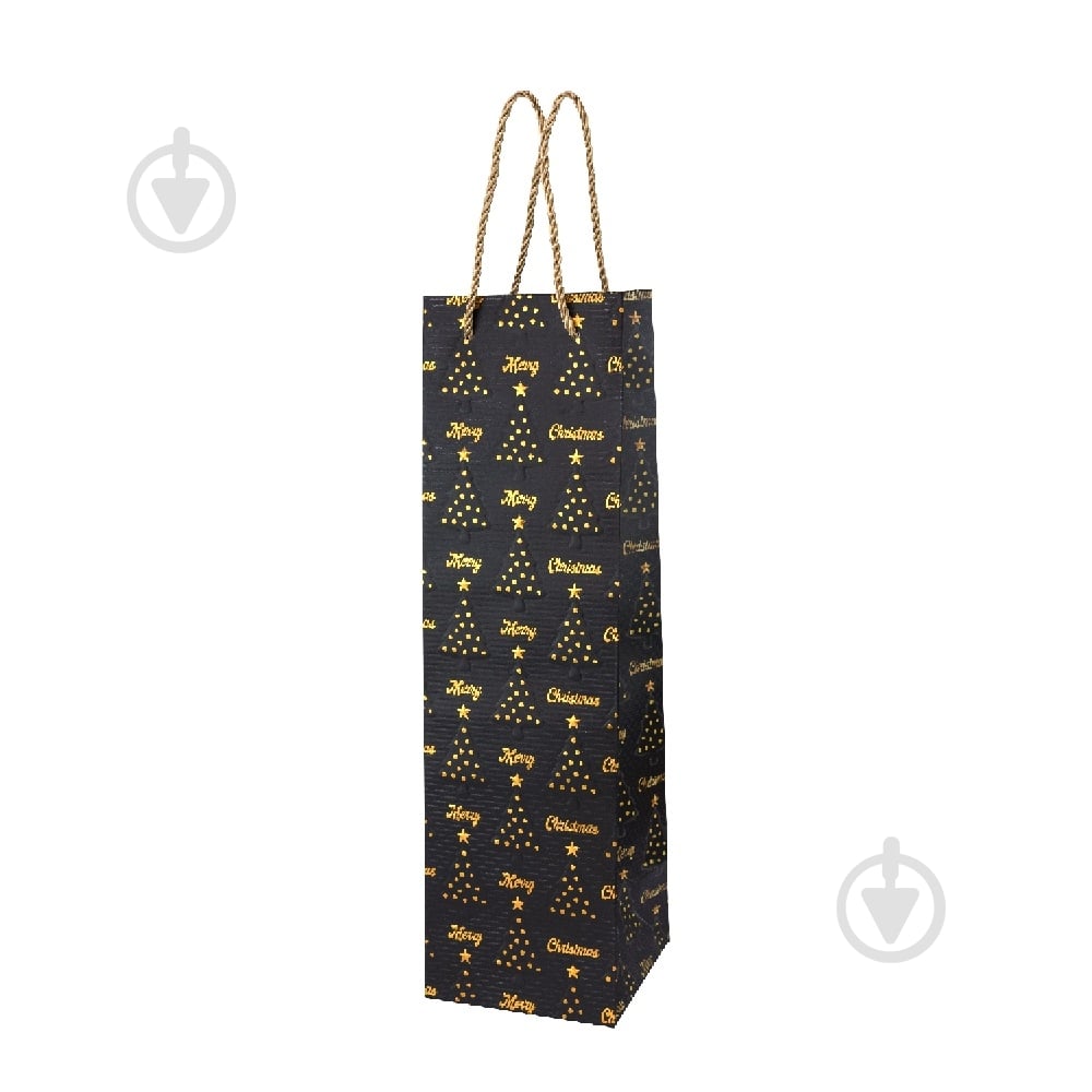 Пакет подарочный Wine bottle черный с золотом 11х38х11 см Buromax - фото 1