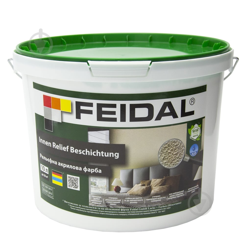Краска акриловая структурная Feidal Innen Relief Beschichtung мат белый 10 л - фото 1