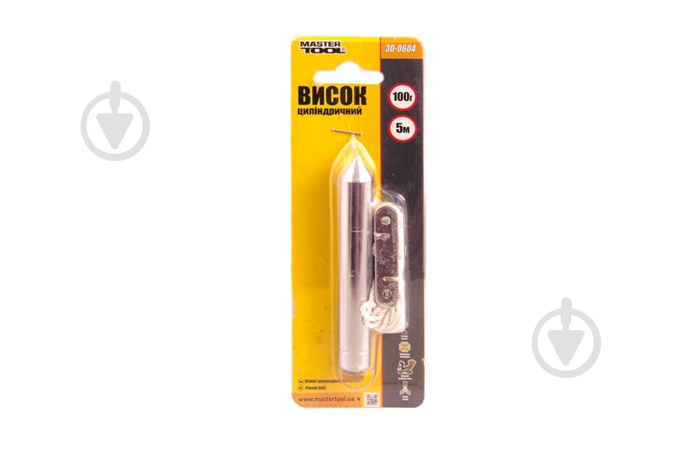 Отвес MasterTool цилиндрический 100 г шнур L 5 м 30-0604 - фото 2