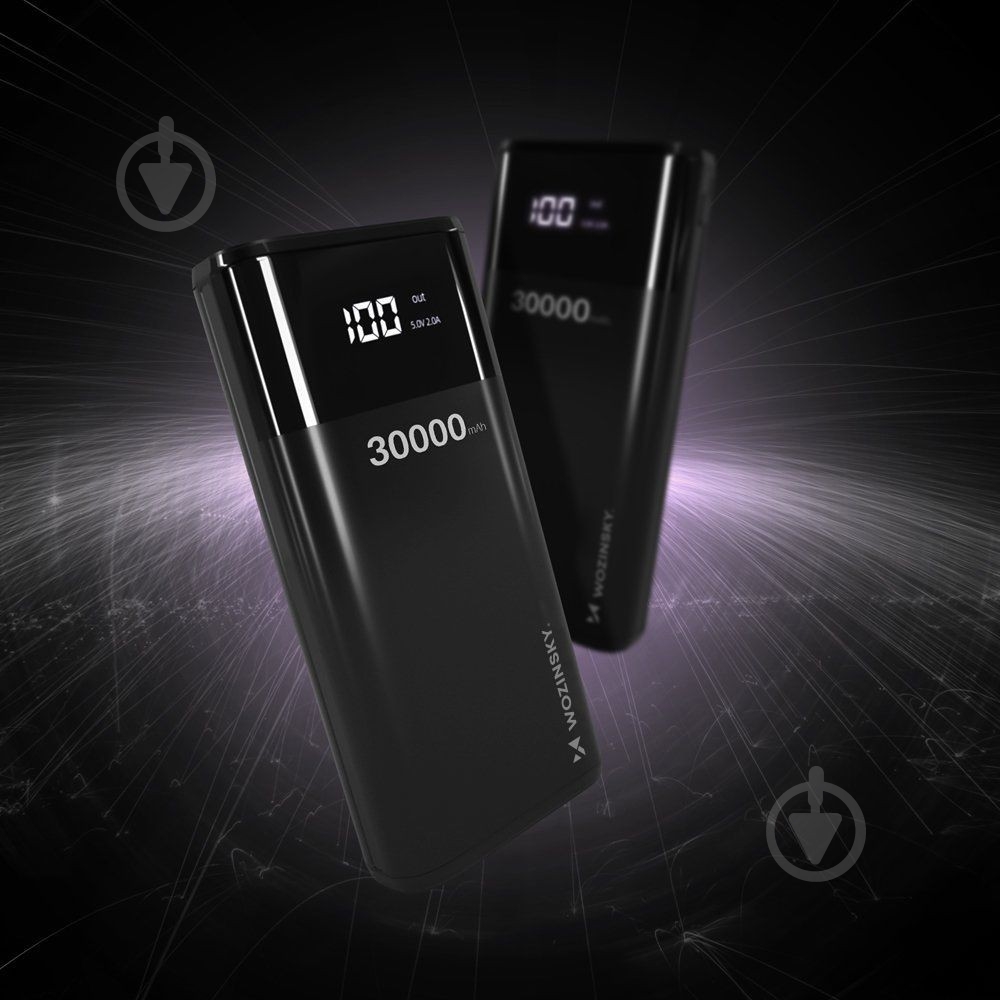 Повербанк Wozinsky 30000 mAh black (63461) 4xUSB LCD Display 2A - фото 3