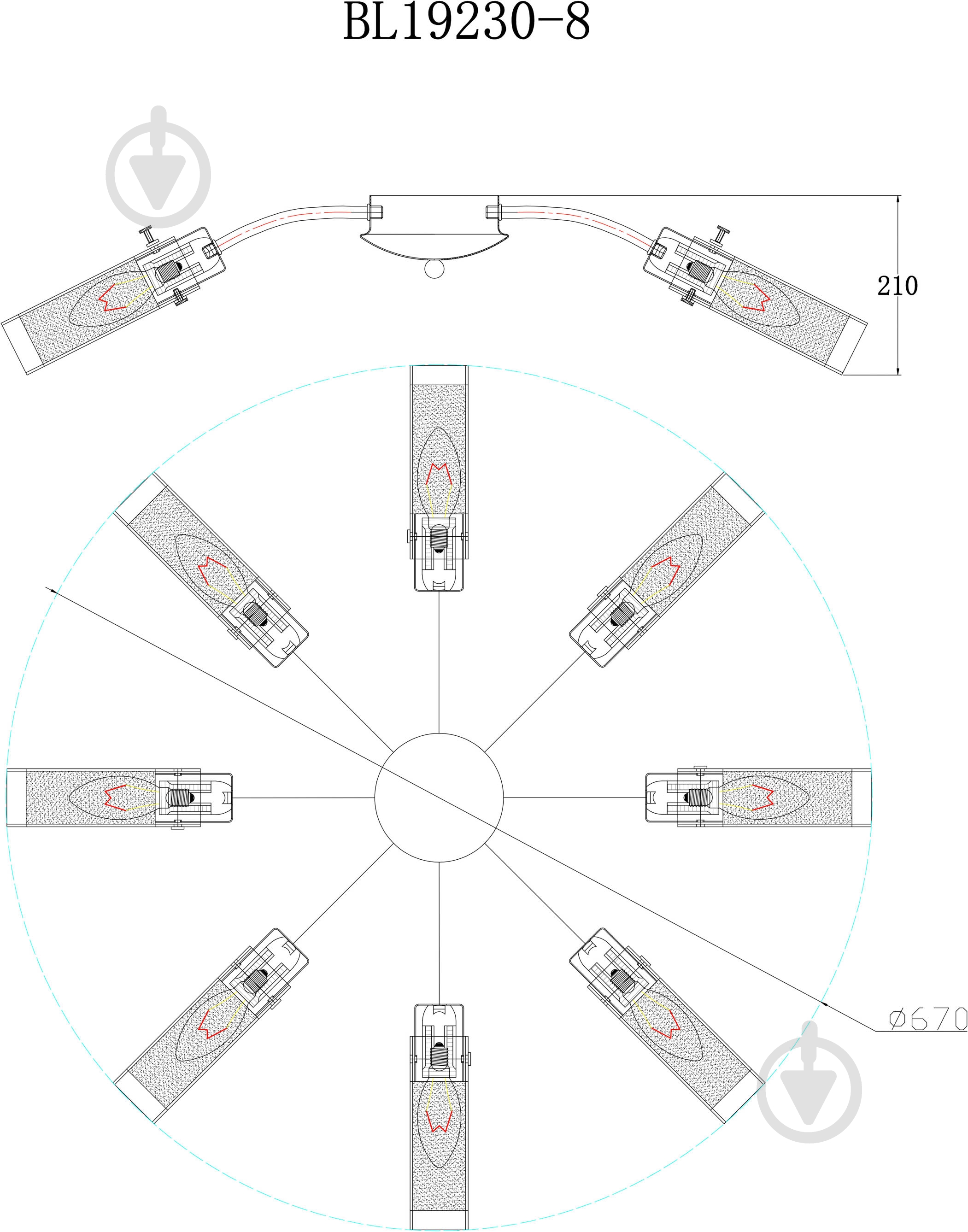 Світильник стельовий Accento lighting Camellia 8x40 Вт E14 хром ALPL-BL19230-8 - фото 9