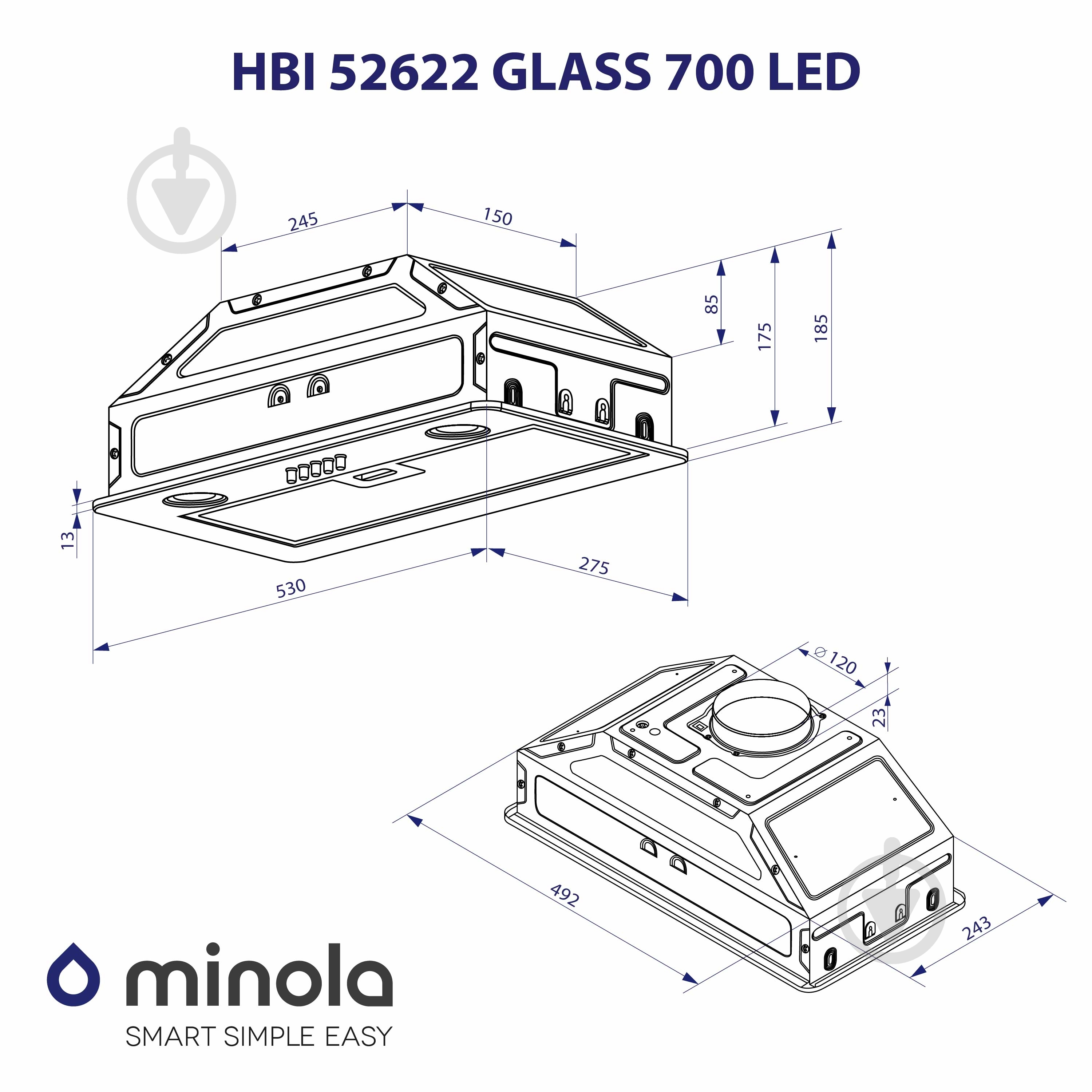 Витяжка Minola HBI 52622 BL GLASS 700 LED повновбудовувана - фото 10