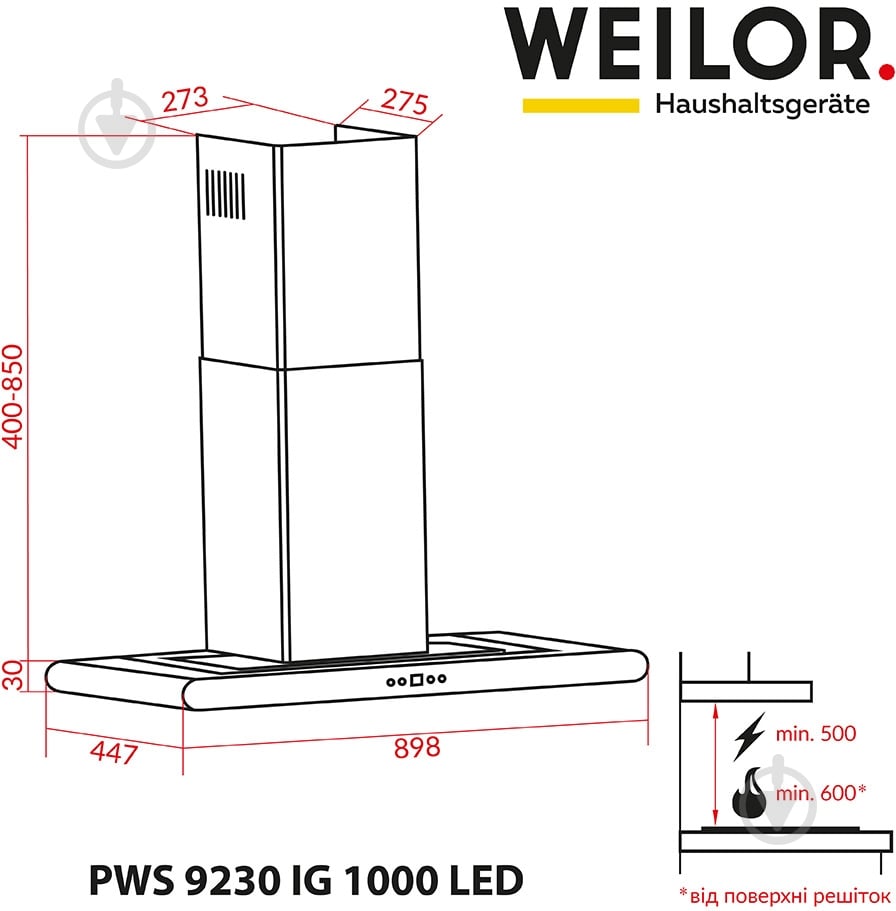 Вытяжка WEILOR PWS 9230 IG 1000 LED - фото 8 Вытяжка WEILOR PWS 9230 IG 1000 LED - фото 8