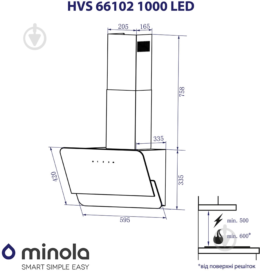 Вытяжка Minola HVS 66102 BL 1000 LED декоративная наклонная - фото 14