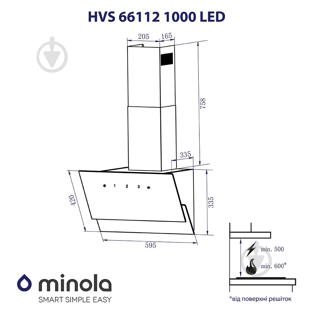 Вытяжка Minola HVS 66112 BL 1000 LED декоративная наклонная - фото 9 Вытяжка Minola HVS 66112 BL 1000 LED декоративная наклонная - фото 9