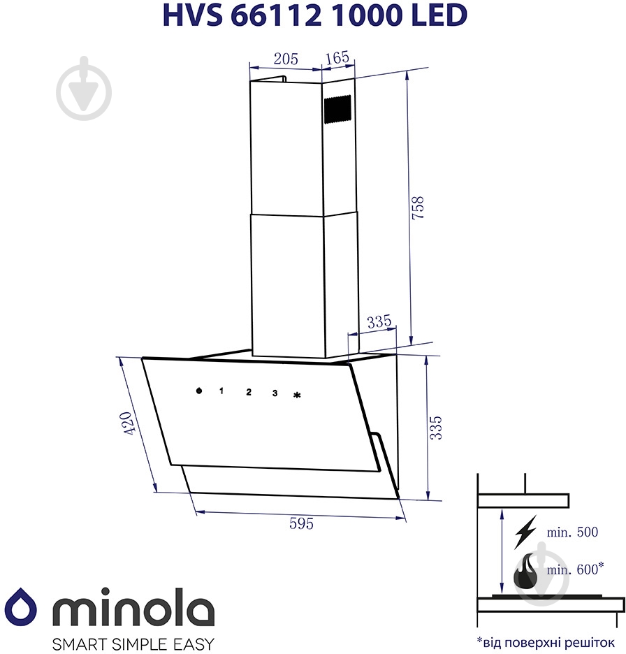 Вытяжка Minola HVS 66112 BL 1000 LED декоративная наклонная - фото 14 Вытяжка Minola HVS 66112 BL 1000 LED декоративная наклонная - фото 14