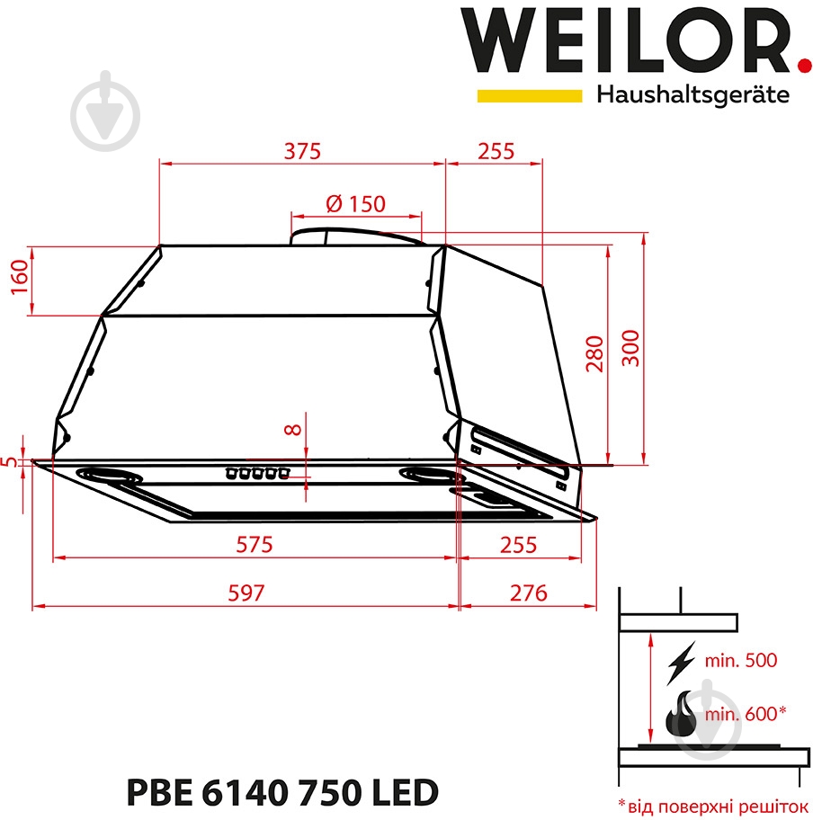 Витяжка WEILOR PBE 6140 SS 750 LED - фото 9