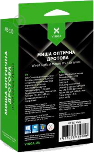Мышь Vinga white (MS-110 White) - фото 6
