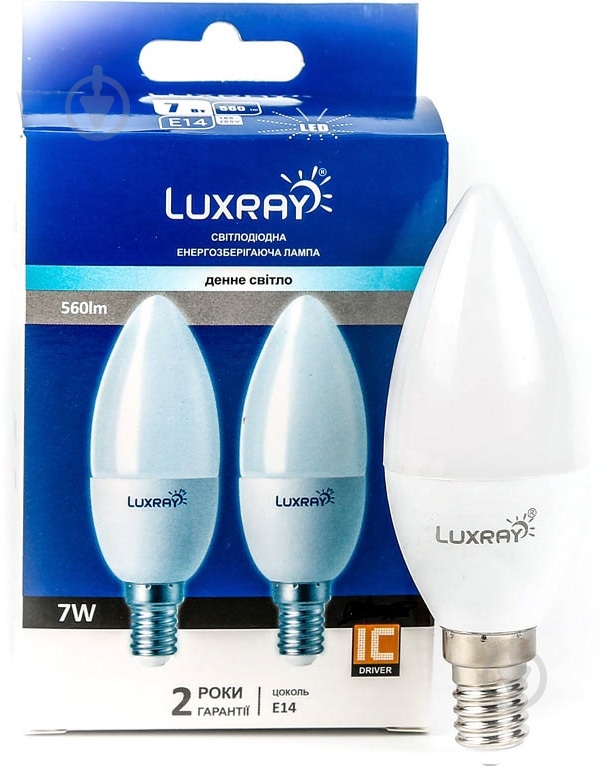 Лампа світлодіодна Luxray 2 шт./уп. 7 Вт B35 матова E14 220 В 4200 К LXA-442-B35-1407 - фото 1