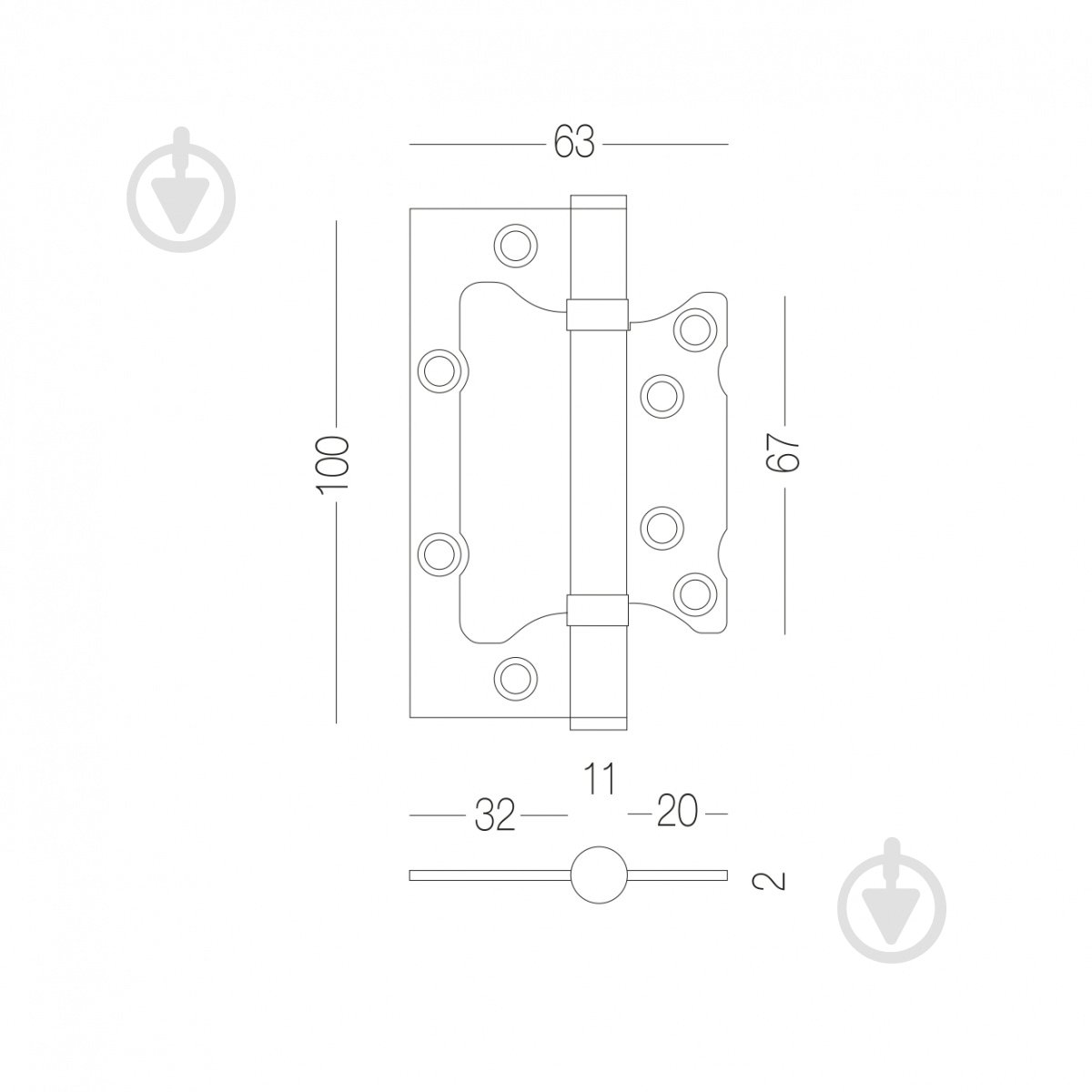 Петля Linde HB-100S SN d11 100x63 матовий нікель універсальна 1 шт. - фото 2 Петля Linde HB-100S SN d11 100x63 матовий нікель універсальна 1 шт. - фото 2