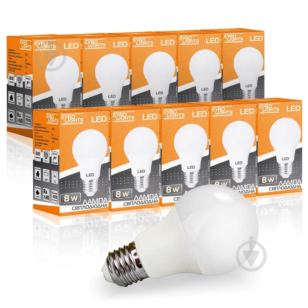 Лампа светодиодная Evro Lights A-8-4200-27 10 шт./упак 8 Вт A60 E27 220 В 4200 К 58943 - фото 1 Лампа светодиодная Evro Lights A-8-4200-27 10 шт./упак 8 Вт A60 E27 220 В 4200 К 58943 - фото 1