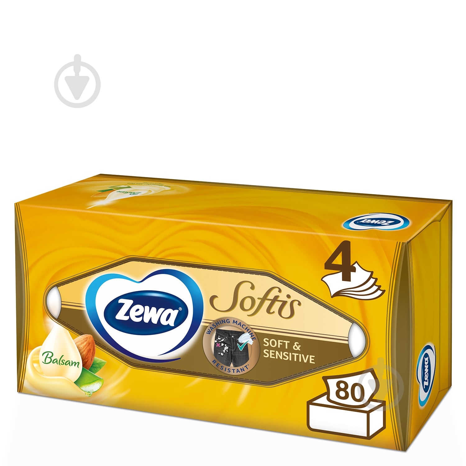 Серветки гігієнічні у коробці Zewa Softis Soft&Sensitive 4 шари 80 шт. - фото 1