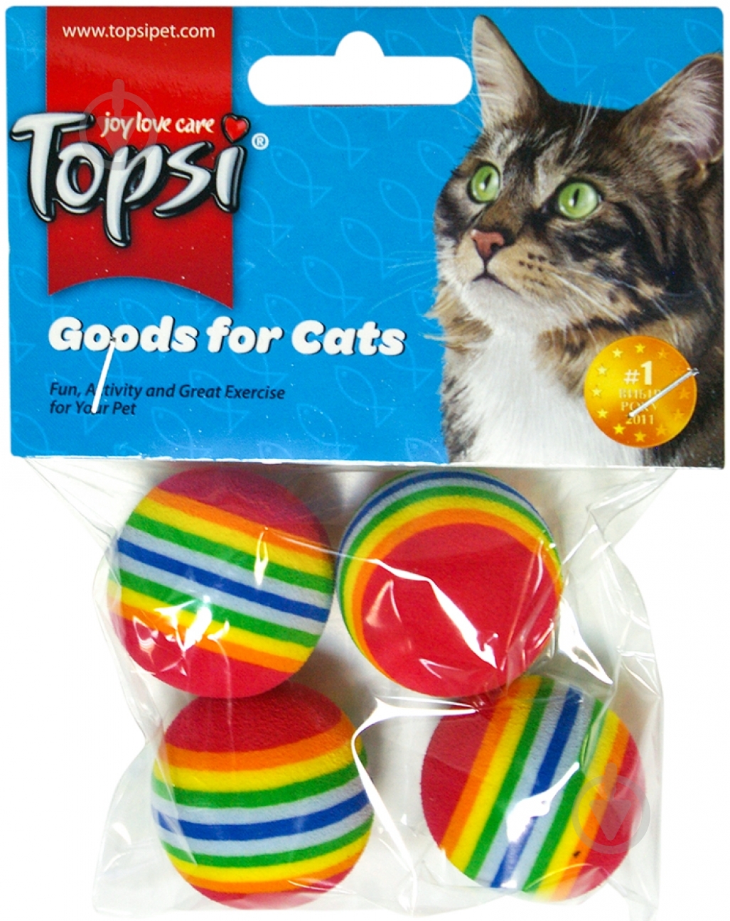 Игрушка для котов Topsi мяч с радугой (1612) 4 шт. разноцветный/в полоску - фото 1 Игрушка для котов Topsi мяч с радугой (1612) 4 шт. разноцветный/в полоску - фото 1
