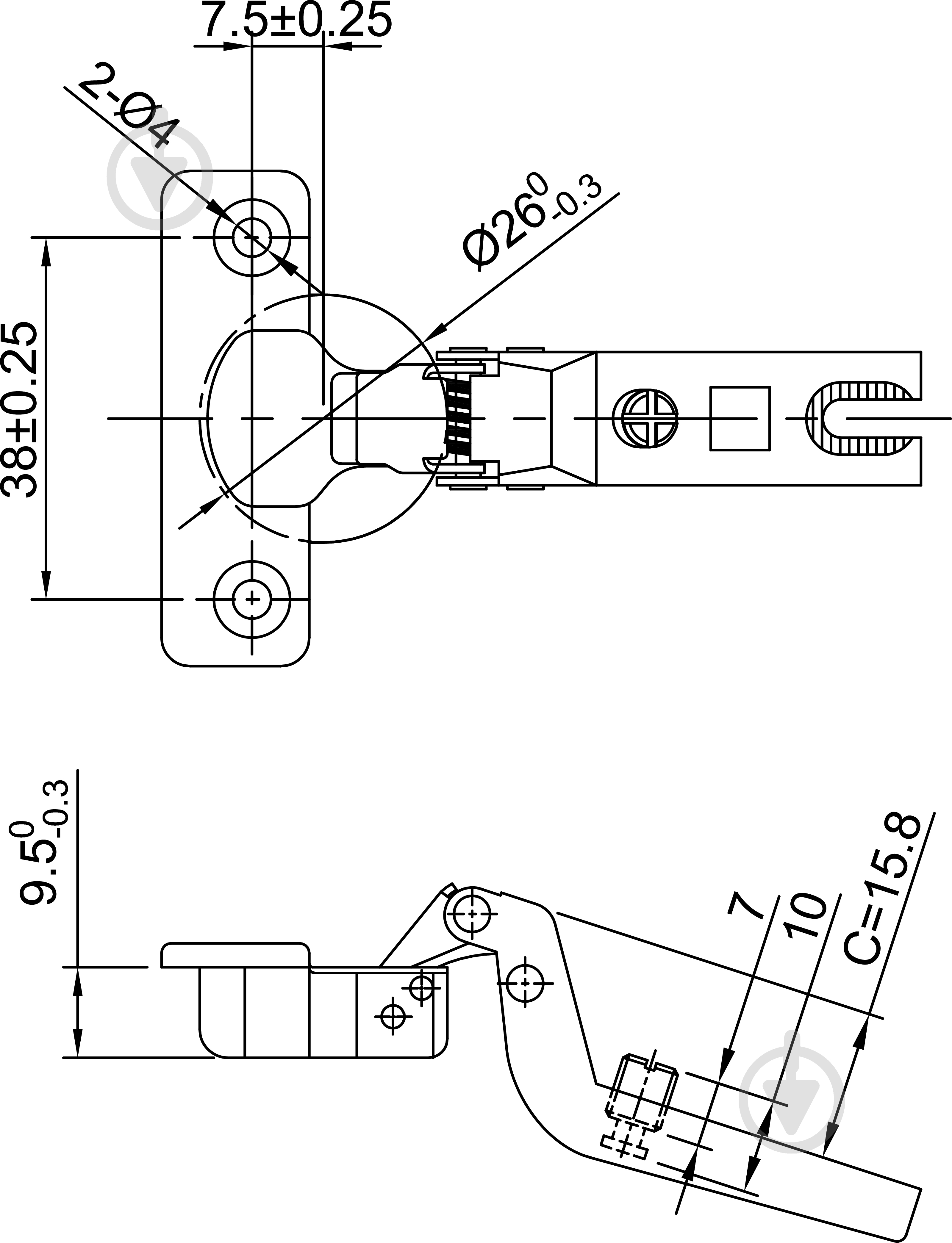 Петля внутренняя DC 95° SLIDE ON мини d26 мм без доводчика - фото 3