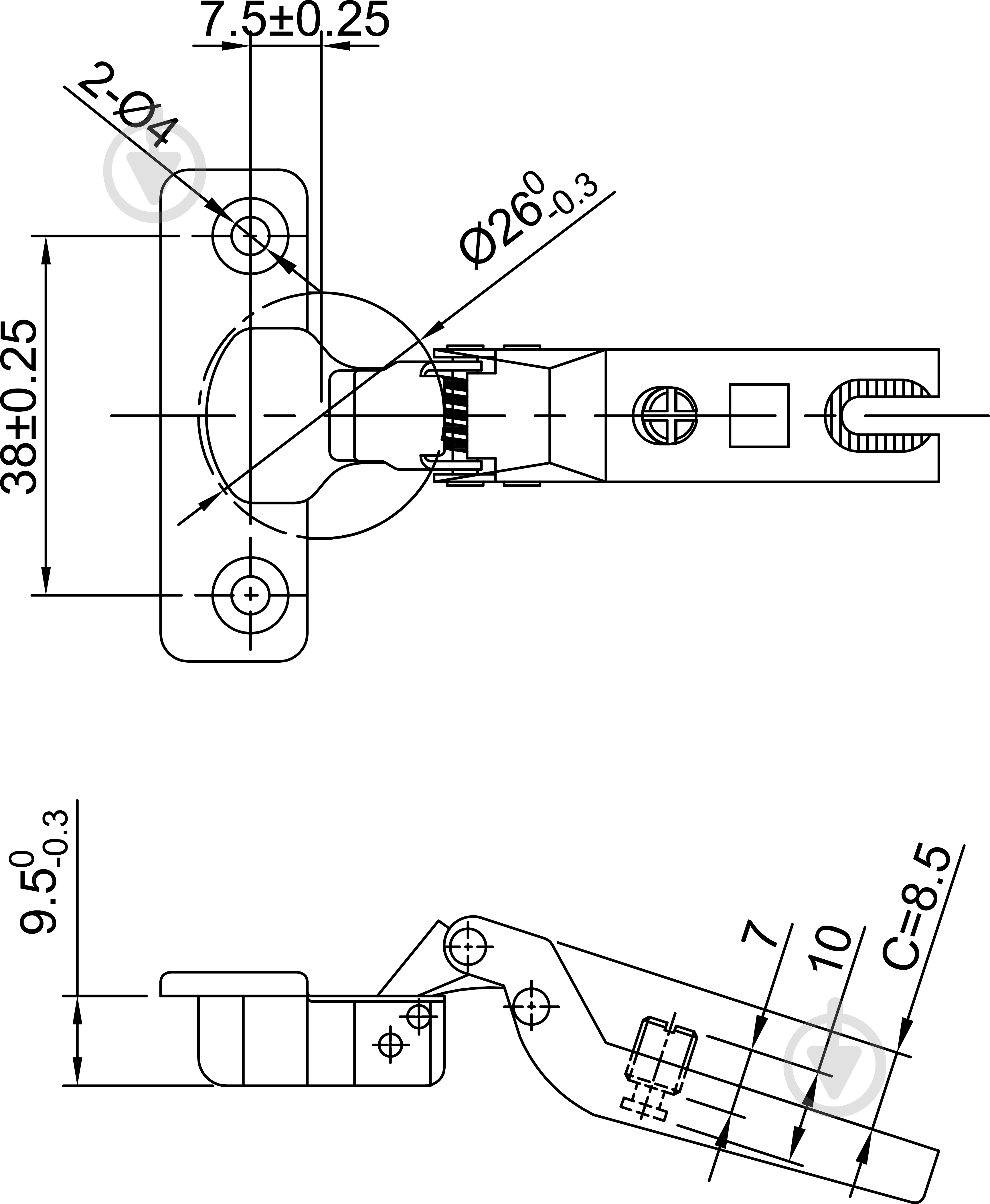 Петля полунакладная DC 95° SLIDE ON мини d26 мм без доводчика - фото 3