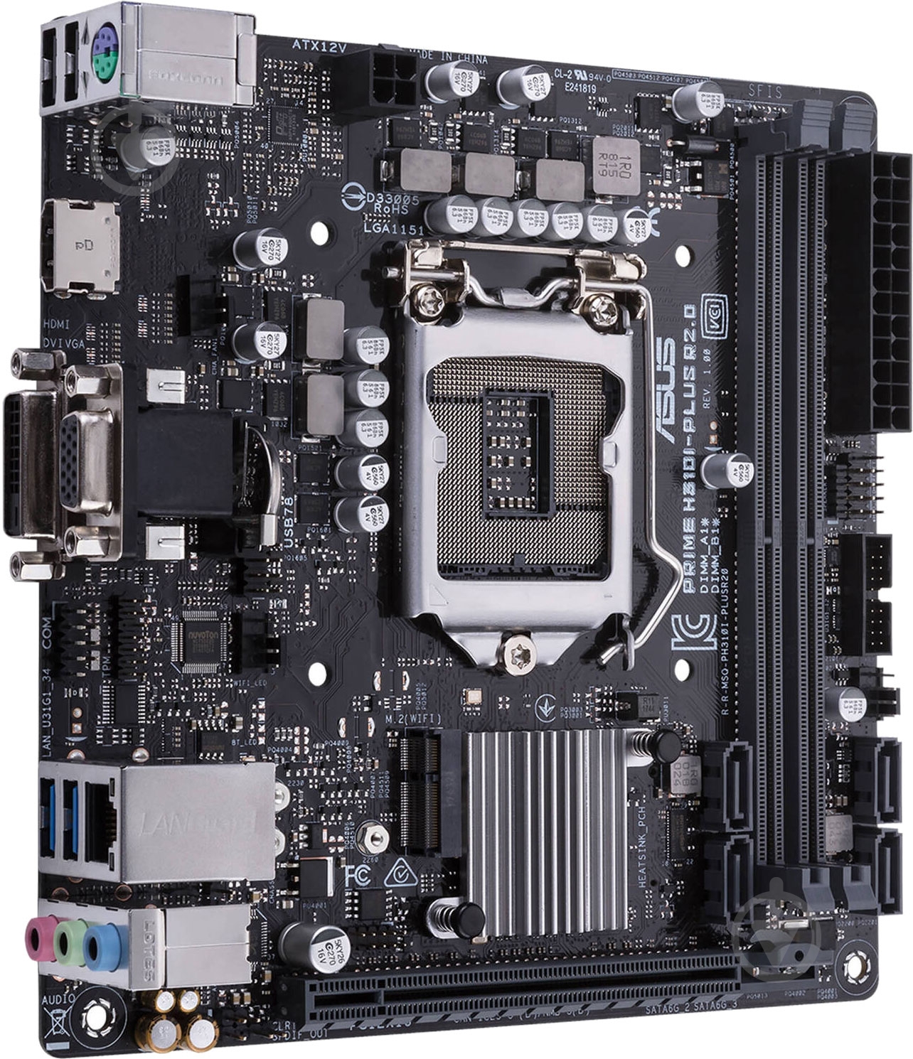 Материнская плата Asus PRIME H310I-PLUS R2.0 (Socket 1151, Intel H310, mini ITX) - фото 1