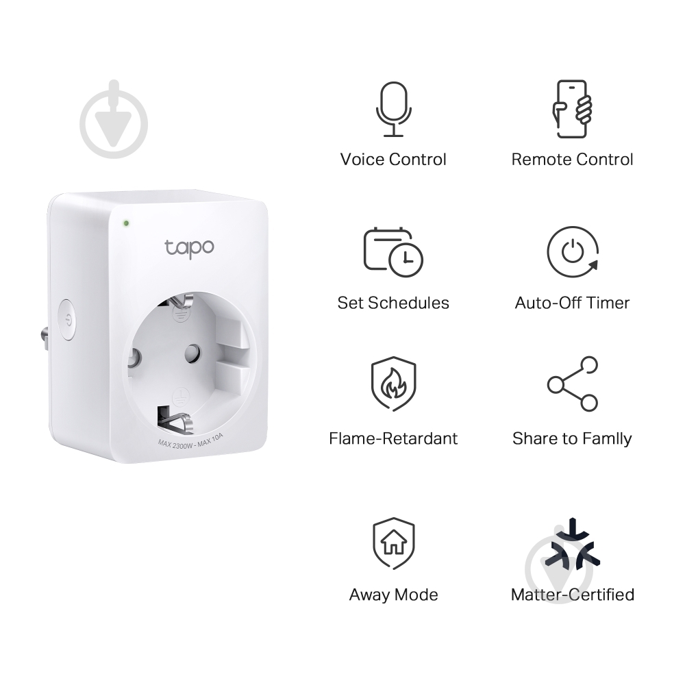 Умная розетка TP-Link Wi-Fi мини Tapo P100M - фото 2