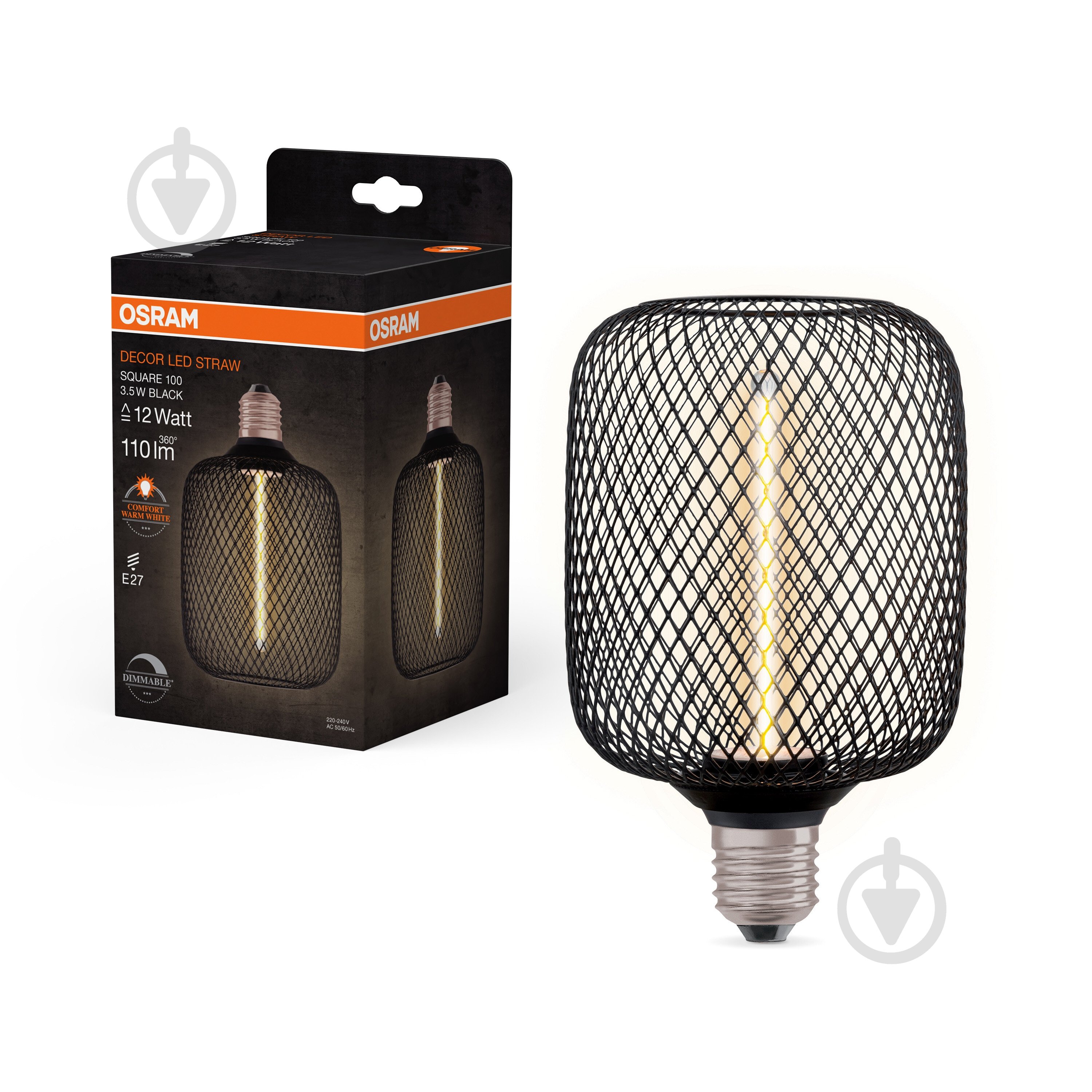 Лампа світлодіодна Osram DECOR LED STRAW FILAMENT SQUARE 100 BLACK DIM 3,5 Вт E27 1800 К 220 В FIL SQ-I BK - фото 1