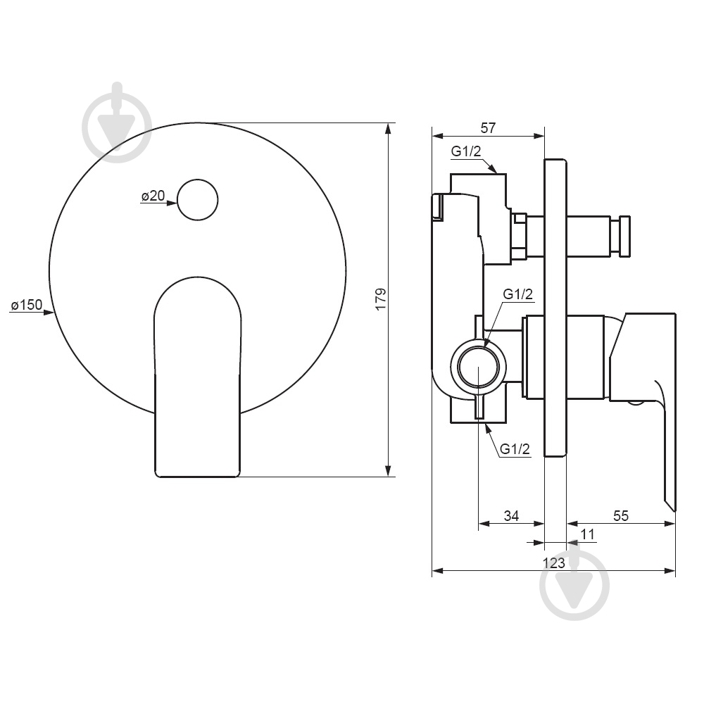 Смеситель для ванны/душа Damixa 477100000 Apollo, монтируемый в стену - фото 5