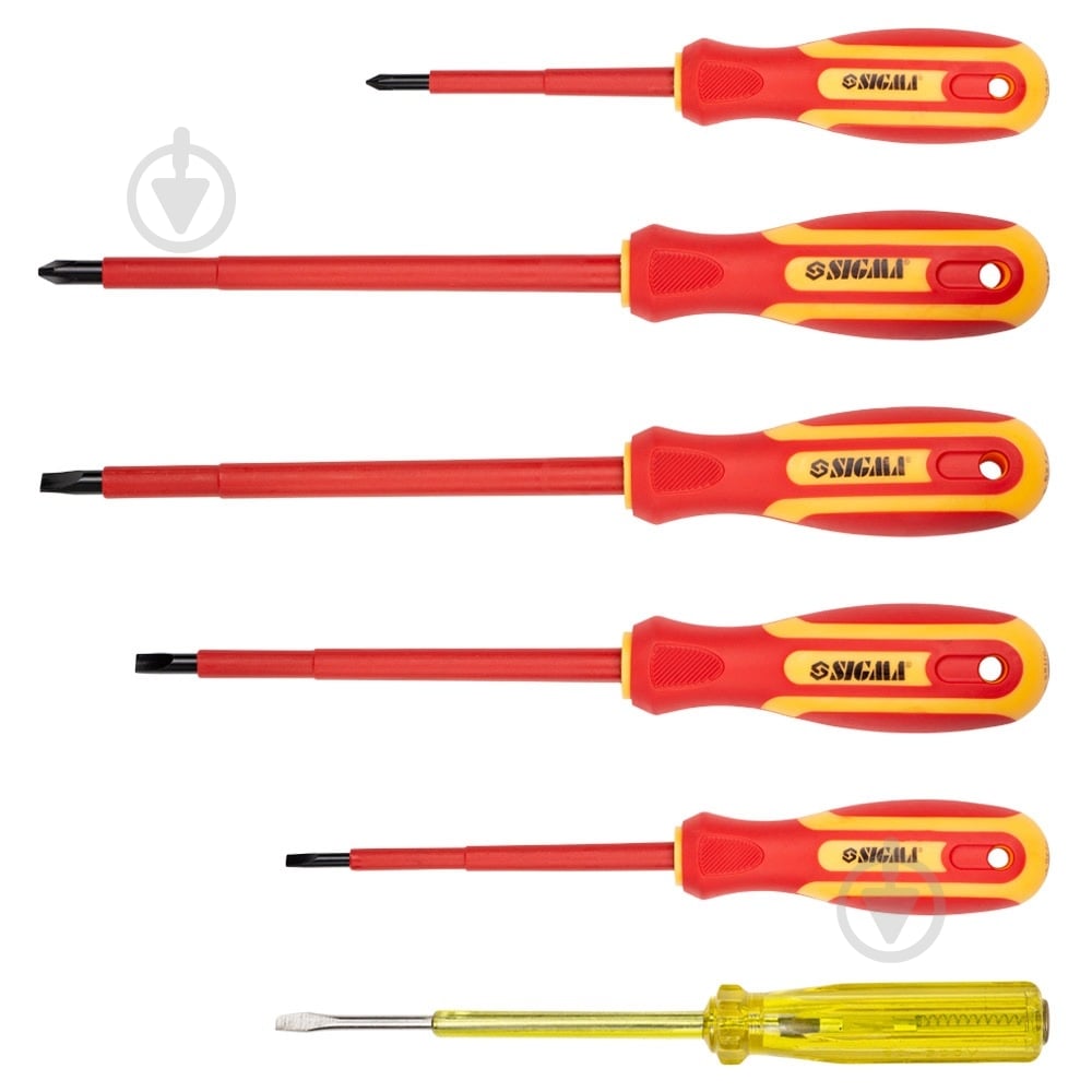Набор отверток Sigma диэлектрических 5 шт + отвертка-индикатор 250В CrV 4001071 - фото 1 Набор отверток Sigma диэлектрических 5 шт + отвертка-индикатор 250В CrV 4001071 - фото 1