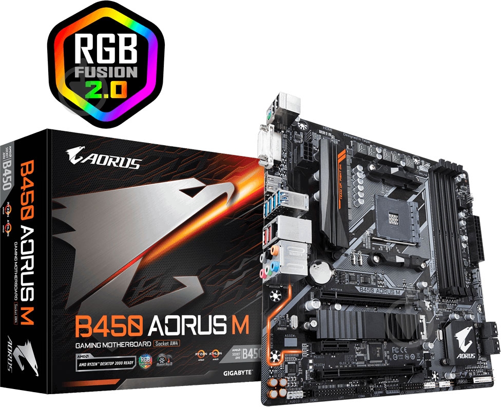 Материнская плата Gigabyte B450 AORUS M (Socket AM4, AMD B450, ATX) - фото 1