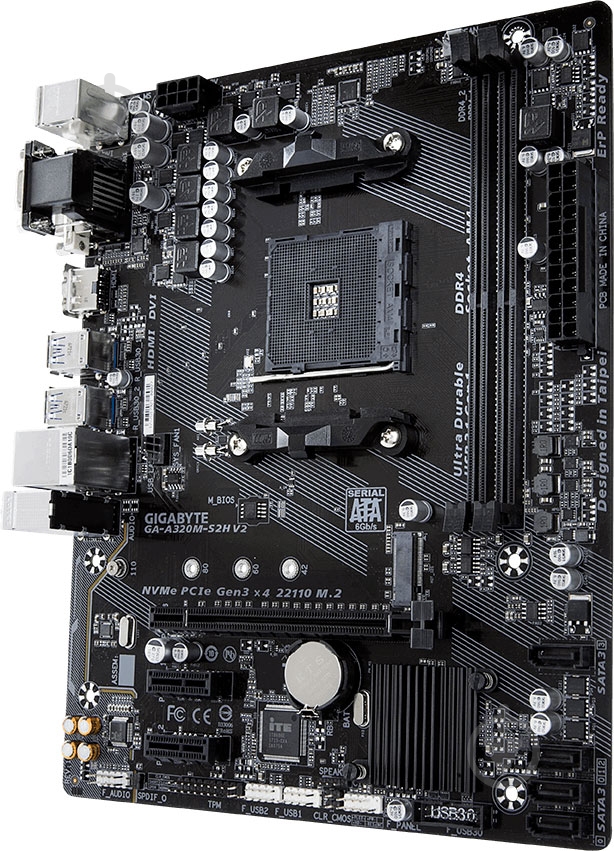 Материнская плата Gigabyte GA-A320M-S2H V2 (Socket AM4, AMD A320, mirco ATX) - фото 3 Материнская плата Gigabyte GA-A320M-S2H V2 (Socket AM4, AMD A320, mirco ATX) - фото 3