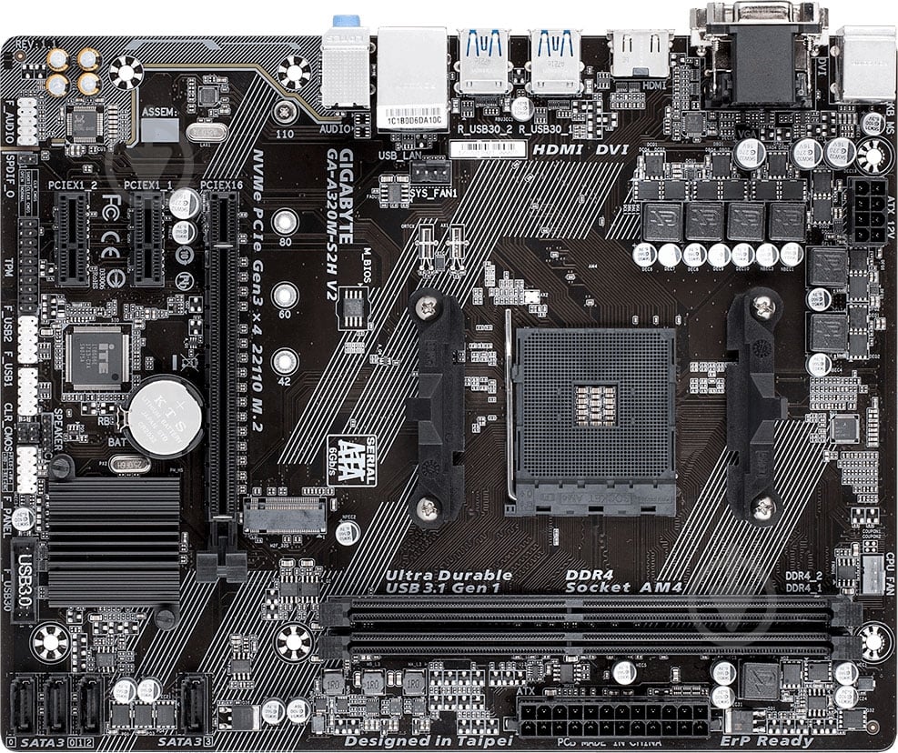 Материнская плата Gigabyte GA-A320M-S2H V2 (Socket AM4, AMD A320, mirco ATX) - фото 5 Материнская плата Gigabyte GA-A320M-S2H V2 (Socket AM4, AMD A320, mirco ATX) - фото 5