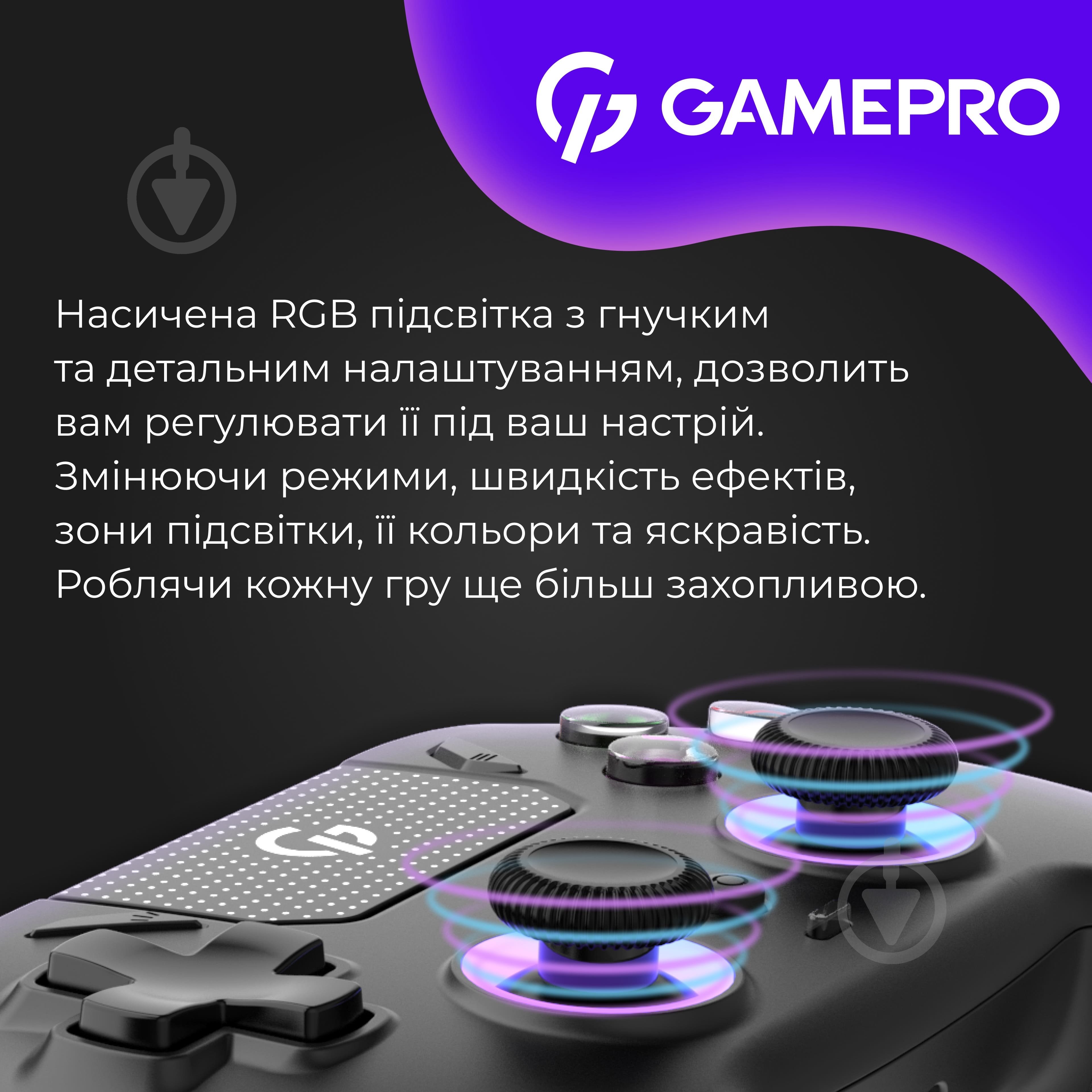 Геймпад бездротовий GamePro GPS20B 2.4G/BT 5.1/USB (Switch/PC/PS/iOS/Android) RGB Black - фото 15