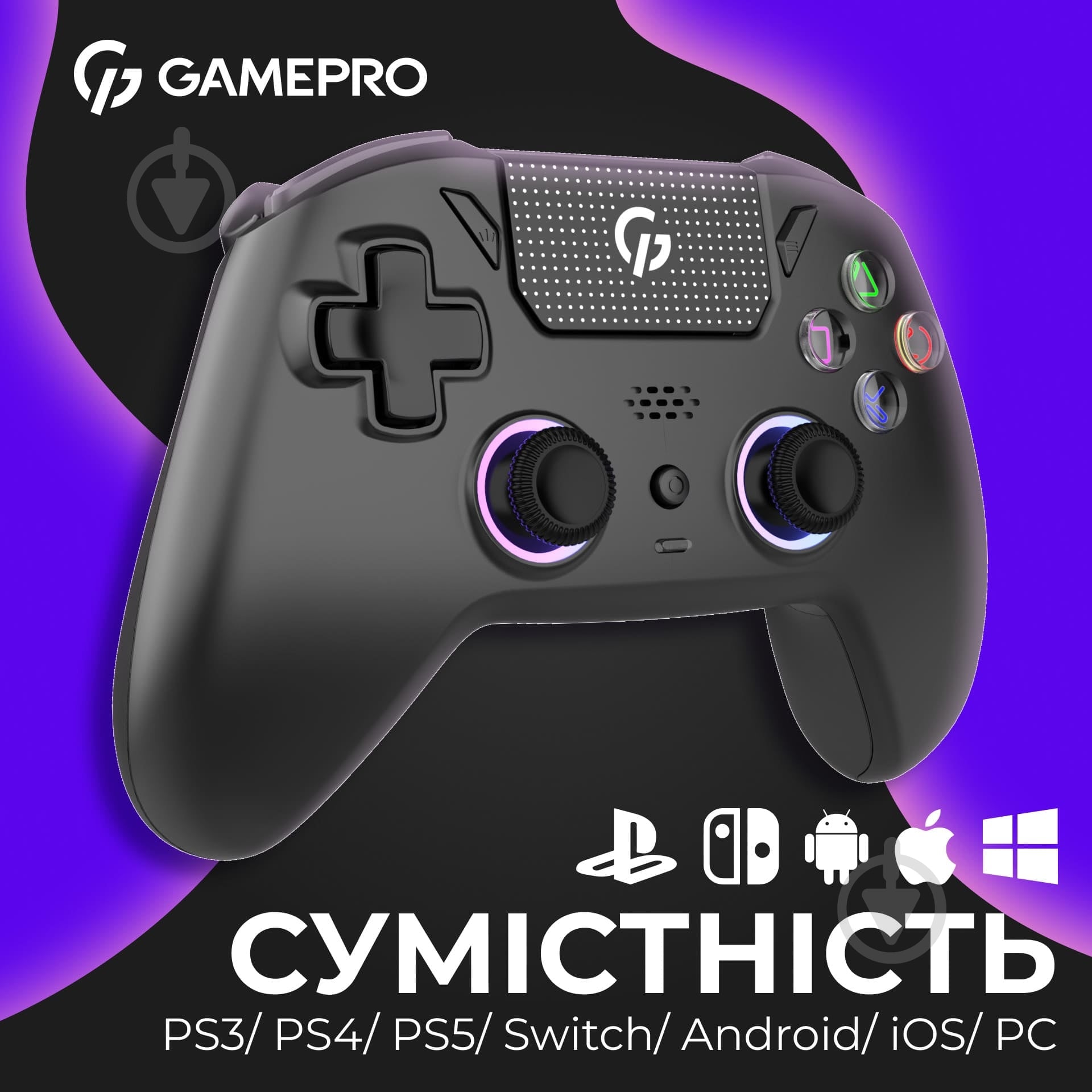 Геймпад бездротовий GamePro GPS20B 2.4G/BT 5.1/USB (Switch/PC/PS/iOS/Android) RGB Black - фото 5