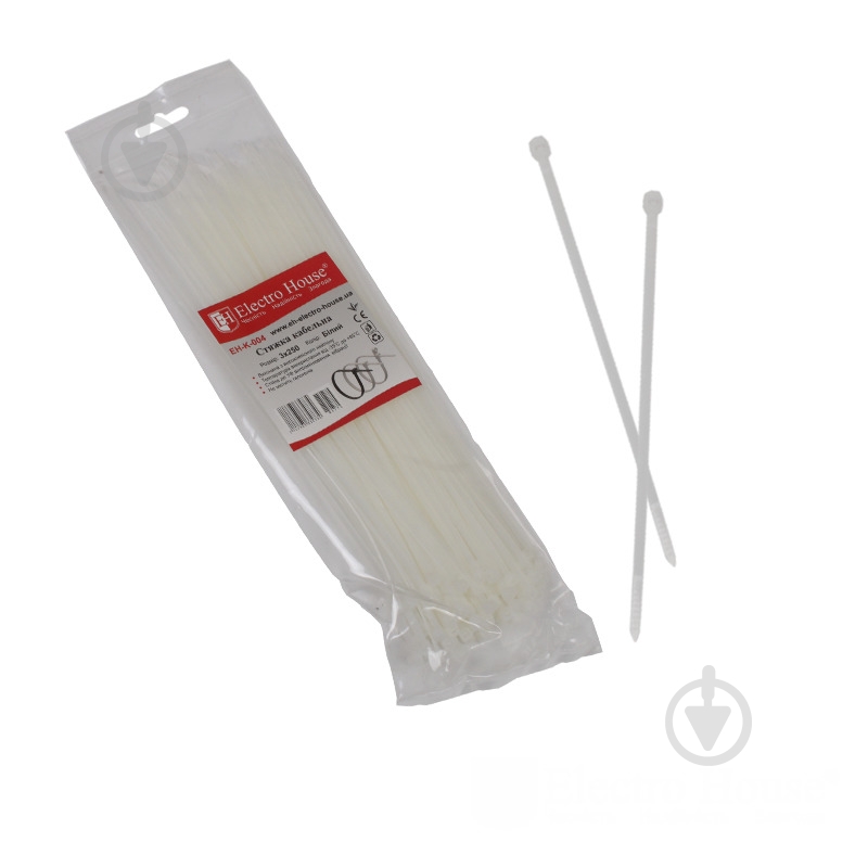 Стяжка кабельна ElectroHouse EH-K-004 білий - фото 1 Стяжка кабельна ElectroHouse EH-K-004 білий - фото 1