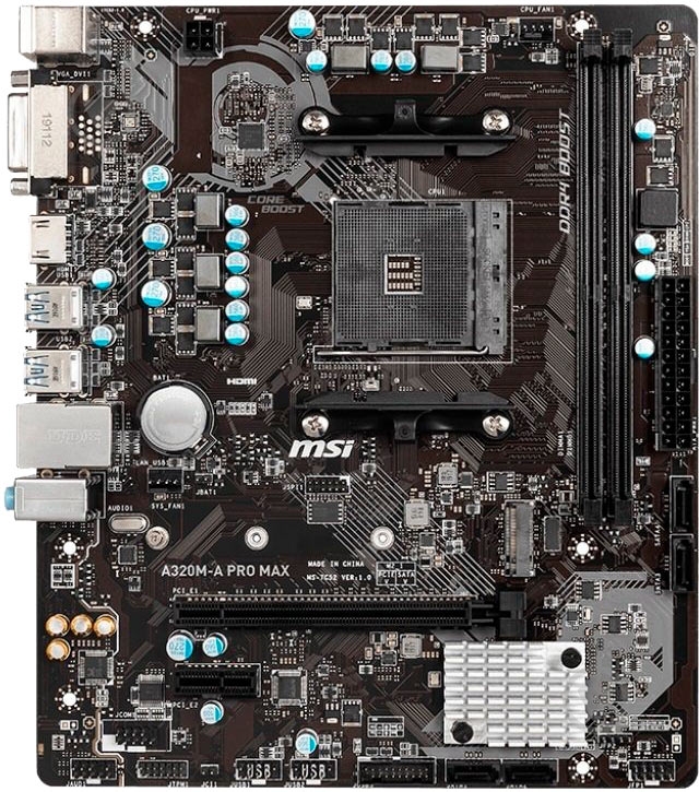 Материнская плата MSI A320M-A PRO MAX (Socket AM4, AMD A320, mirco ATX) - фото 1 Материнская плата MSI A320M-A PRO MAX (Socket AM4, AMD A320, mirco ATX) - фото 1