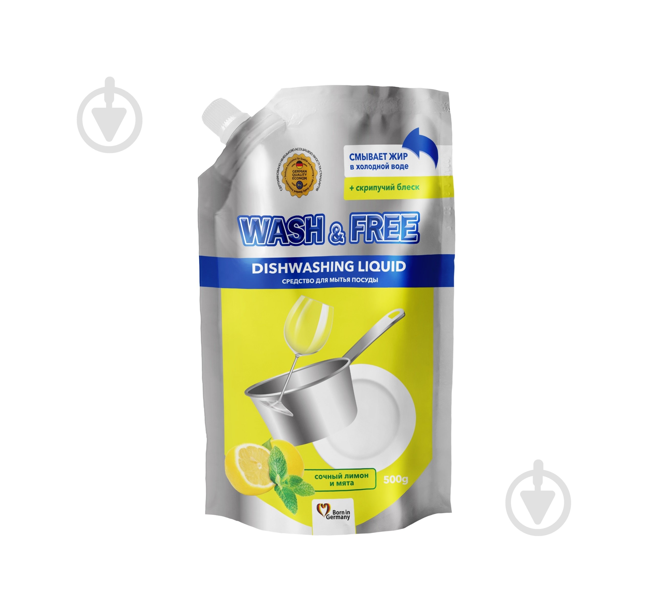 Засіб для ручного миття посуду Wash&Free Лимон і м'ята (Doypack) 0,5 л - фото 1