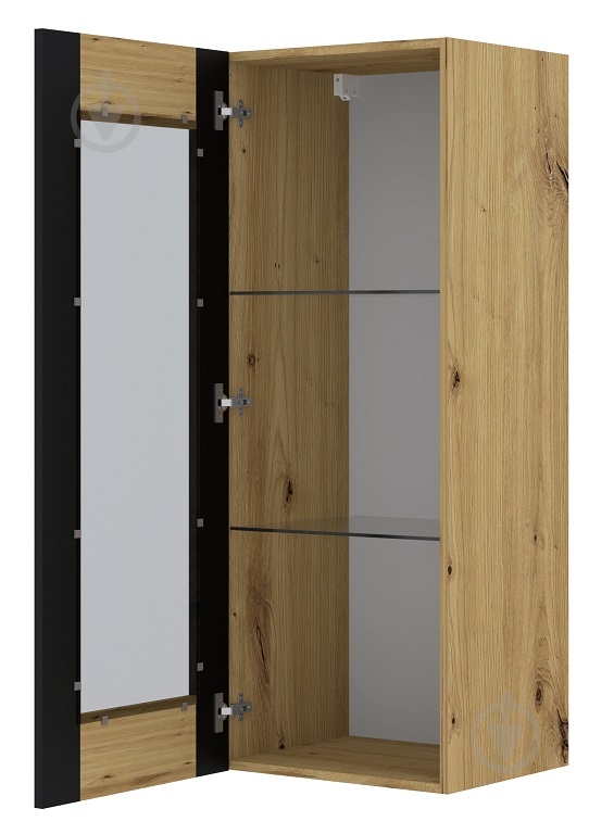 Вітрина BIM Furniture Mondi 1250х480х400 мм чорний матовий / дуб артізан / (HANGING_CABINET_GLASS_MONDI_12) - фото 2 Вітрина BIM Furniture Mondi 1250х480х400 мм чорний матовий / дуб артізан / (HANGING_CABINET_GLASS_MONDI_12) - фото 2