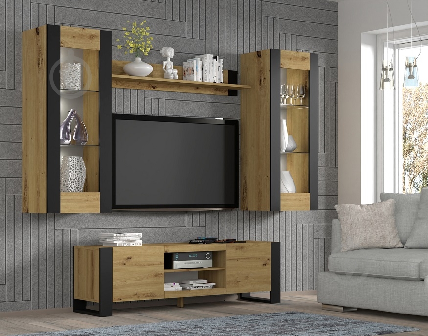 Вітрина BIM Furniture Mondi 1250х480х400 мм чорний матовий / дуб артізан / (HANGING_CABINET_GLASS_MONDI_12) - фото 5 Вітрина BIM Furniture Mondi 1250х480х400 мм чорний матовий / дуб артізан / (HANGING_CABINET_GLASS_MONDI_12) - фото 5