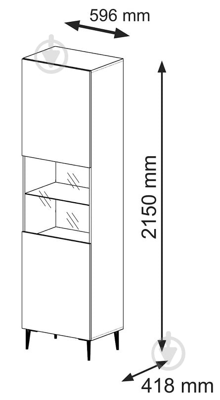 Вітрина BIM Furniture Ravenna 1д 2150х600х420 мм чорний матовий / білий матовий (RAVENNA_B_FOILED_MDF_GLASS_CAS) - фото 3 Вітрина BIM Furniture Ravenna 1д 2150х600х420 мм чорний матовий / білий матовий (RAVENNA_B_FOILED_MDF_GLASS_CAS) - фото 3