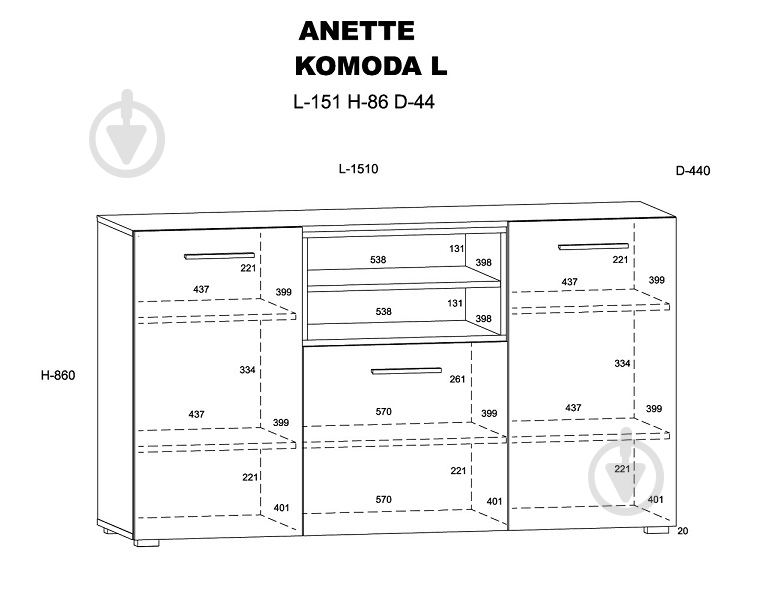 Комод BIM Furniture Anette 1510x860x440 мм черный матовый/дуб артизан (ANETTE_L_151_CM_DA) - фото 3